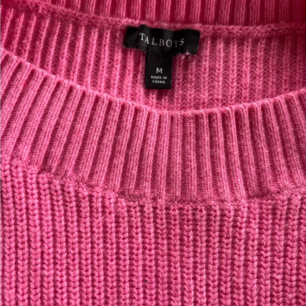 Talbots Bright Pink Ribbed Crewneck Sweater - Picture 2 of 4